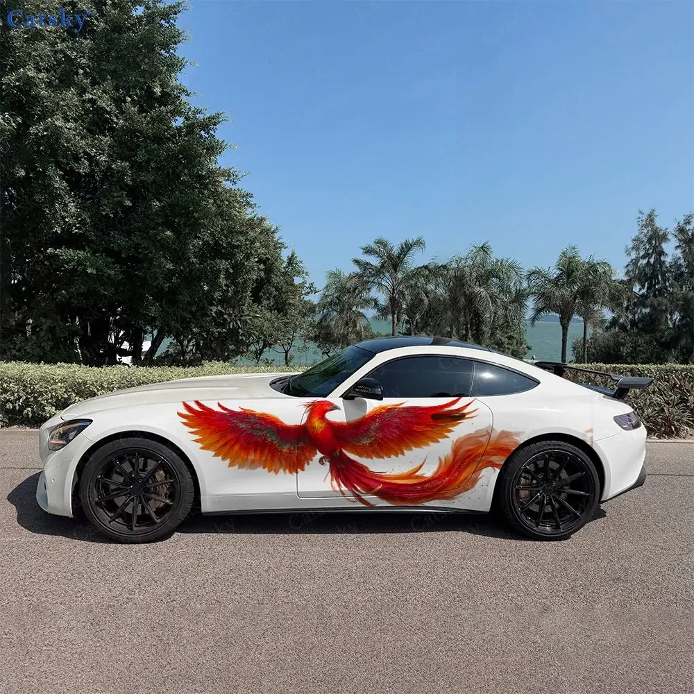 2pcs Fiery Phoenix Car Side Wraps, Self-Adhesive PVC Waterproof & Scratch-Resistant Stickers, Car Accessory Gift