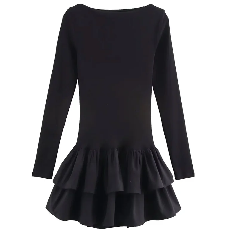 Hxao plissado vestidos curtos mulher 2025 plissado manga longa vestidos sólidos primavera em camadas novo vermelho preto vestido bodycon vestidos de festa