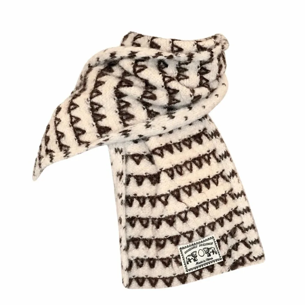 Korean Style Striped Knitted Scarf Warm Comfortable Neck Warmer Flat Weave Winter Scarf Women