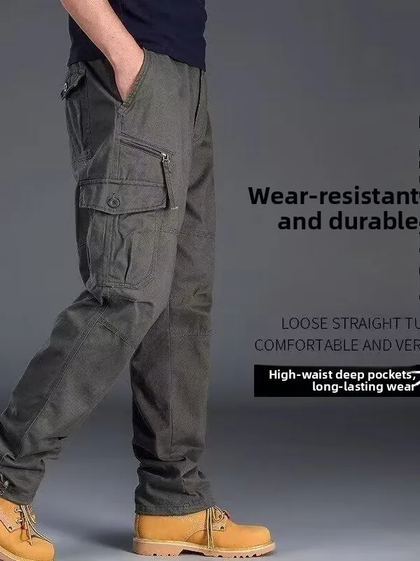 

Loose High-Waist Men's Workwear Trousers Large Size Casual Pants Tactical Cargo Pants Multi-ket Labor Protection Wear-Resi...