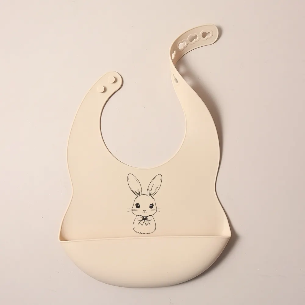 Beige cartoon bunny easter day Silicone Baby Bib ,smile bunny cute Drool Bibs for Toddlers,Feeding Bib Easy to Clean