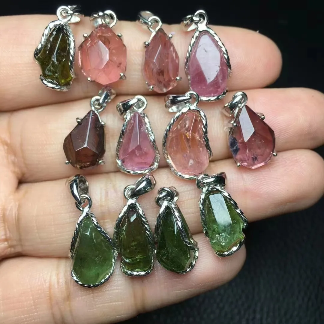 925 Silver With Popular Sale Natural Tourmaline Crystal Healing Faceted Free Form Gemstone Pendant For Gift