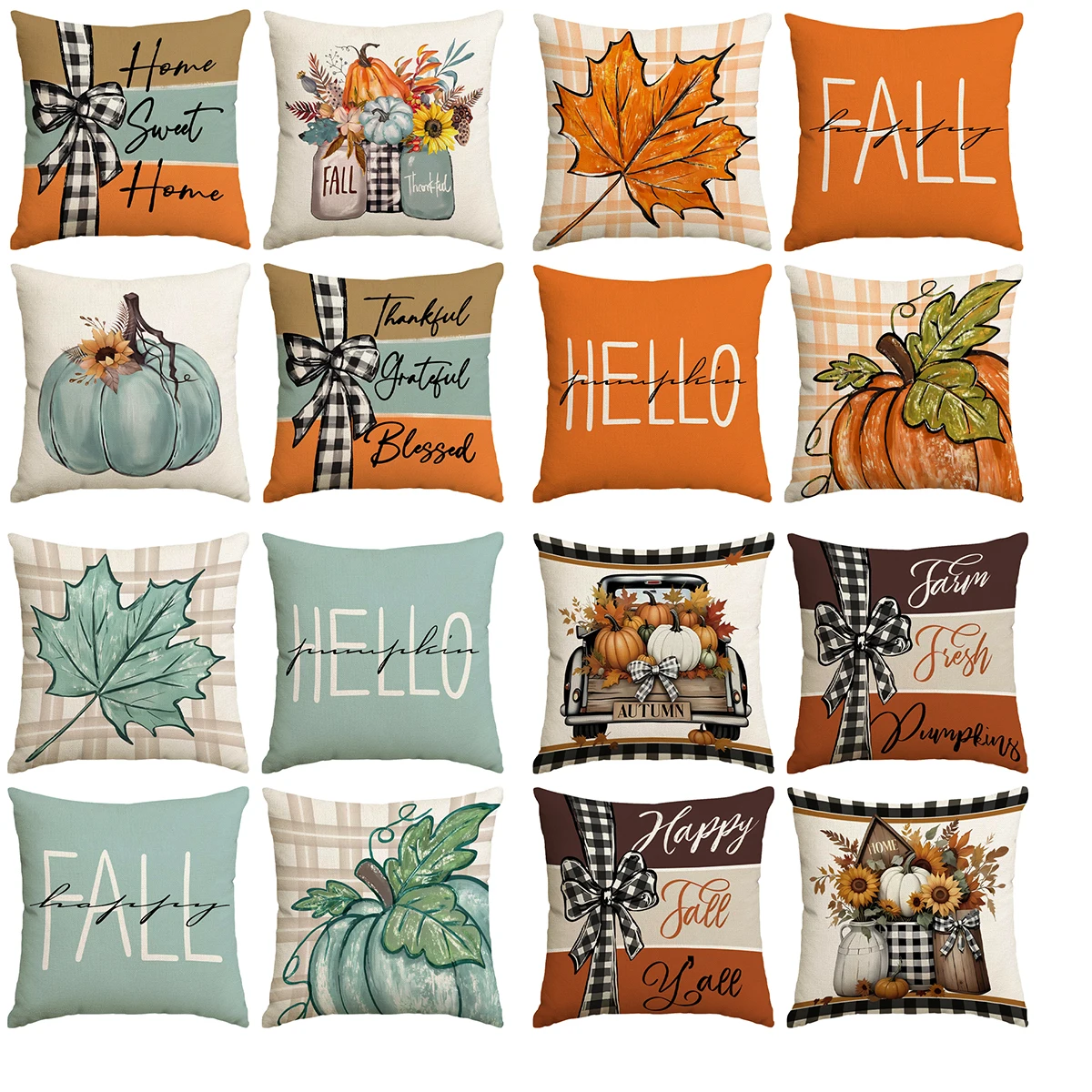 1/4pcs Autumn Thanksgiving Pillow Cover, Home Sofa Cushion Cover, Suitable for Bedroom, Room, Living Room (No Pillow Core)