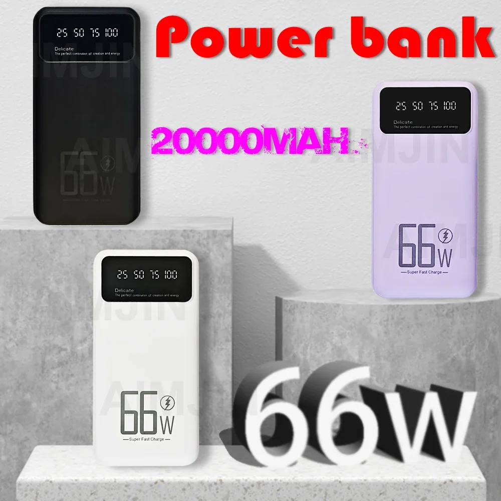 

Mobile Power 20000mah 66W Power Bank Portable External Battery Charger Fast Charging For Huawei Samsung iPhone Xiaomi Powerbank