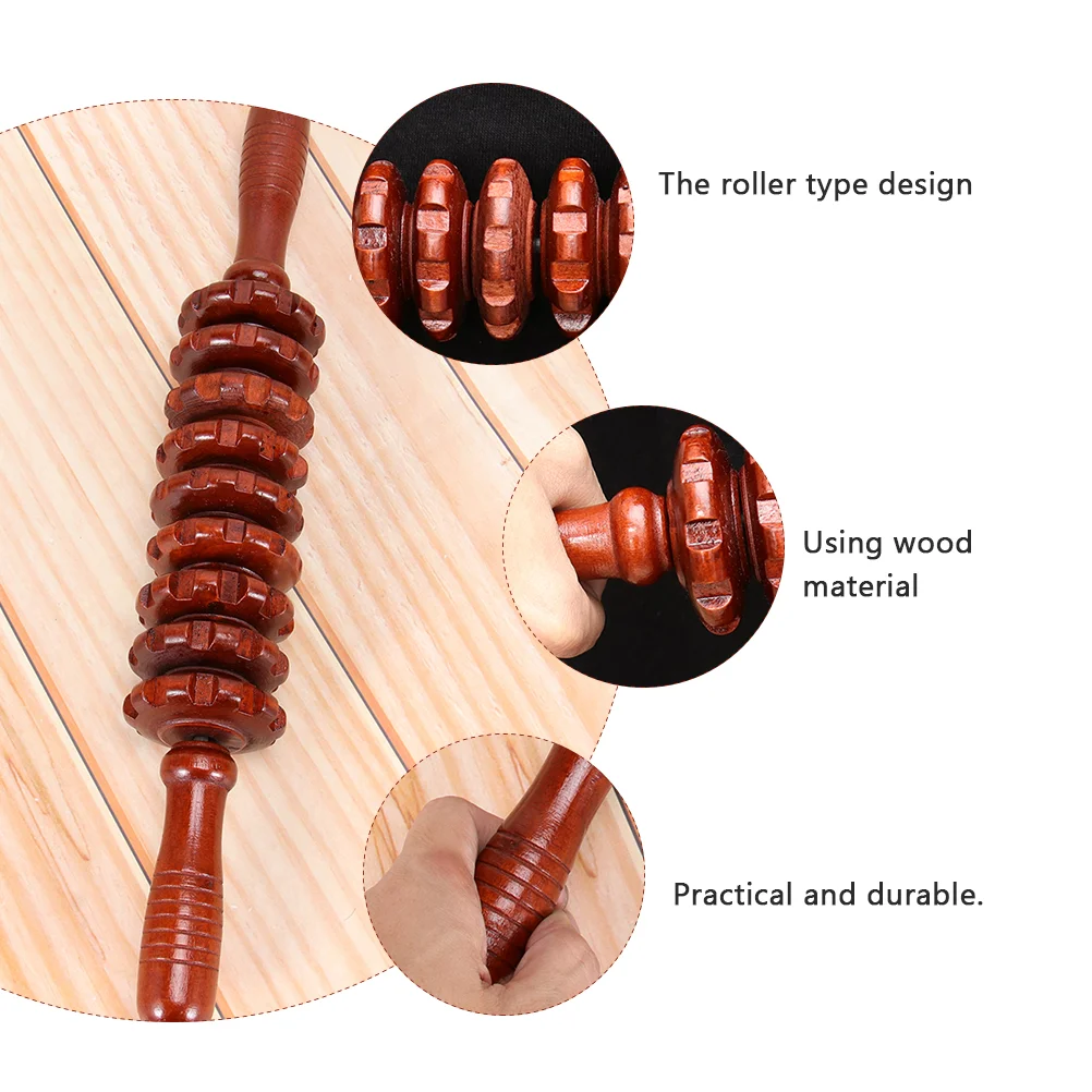 2-teiliges Handmassagegerät mit neun Rädern, Körperschaumrollen zum Massen von Muskeln aus Holz