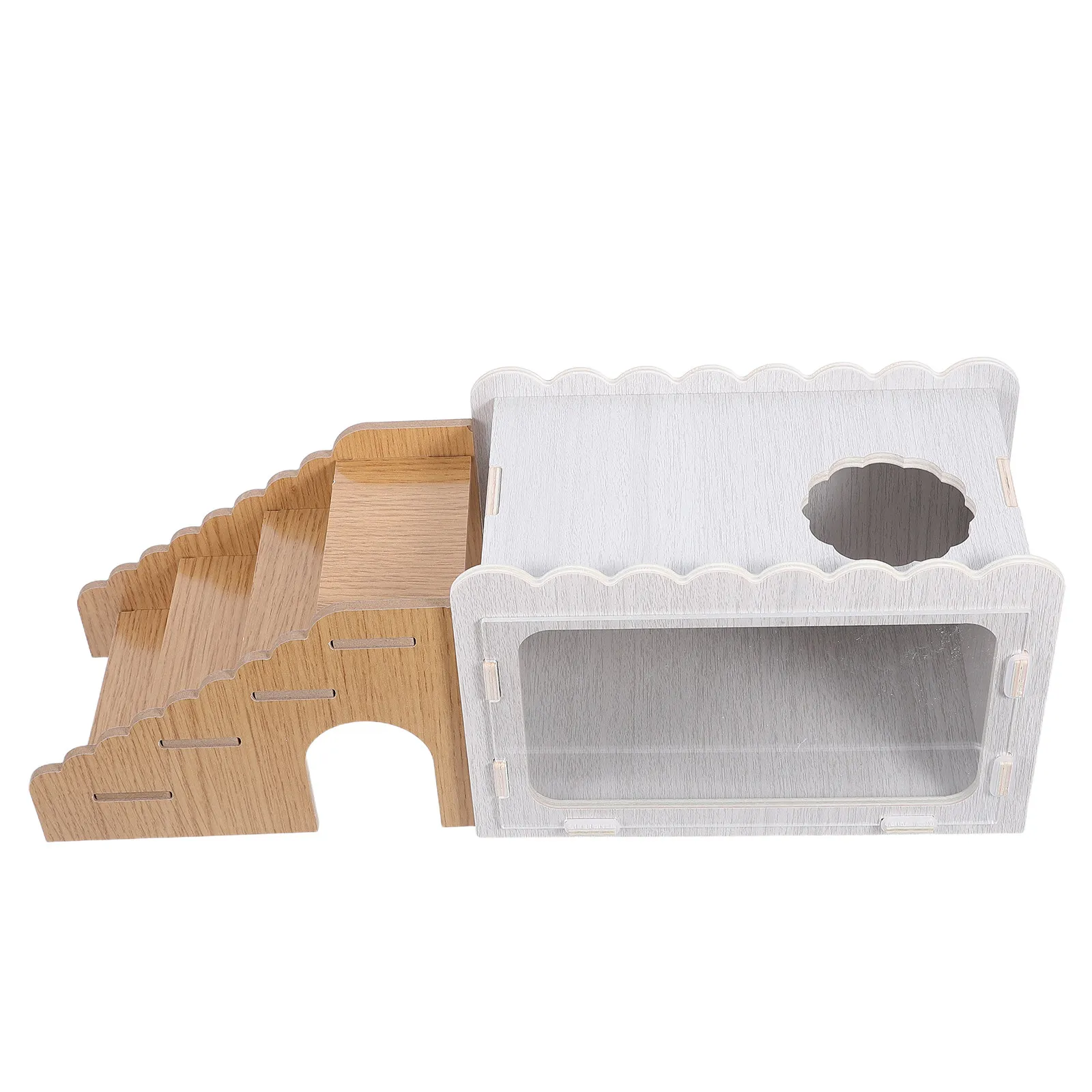 Hamster Hideout Climbing Ladder Double-Layer Wooden Hideout Cage Shelter Climbing Exploring Cage for Syrian Dwarf Gerbil