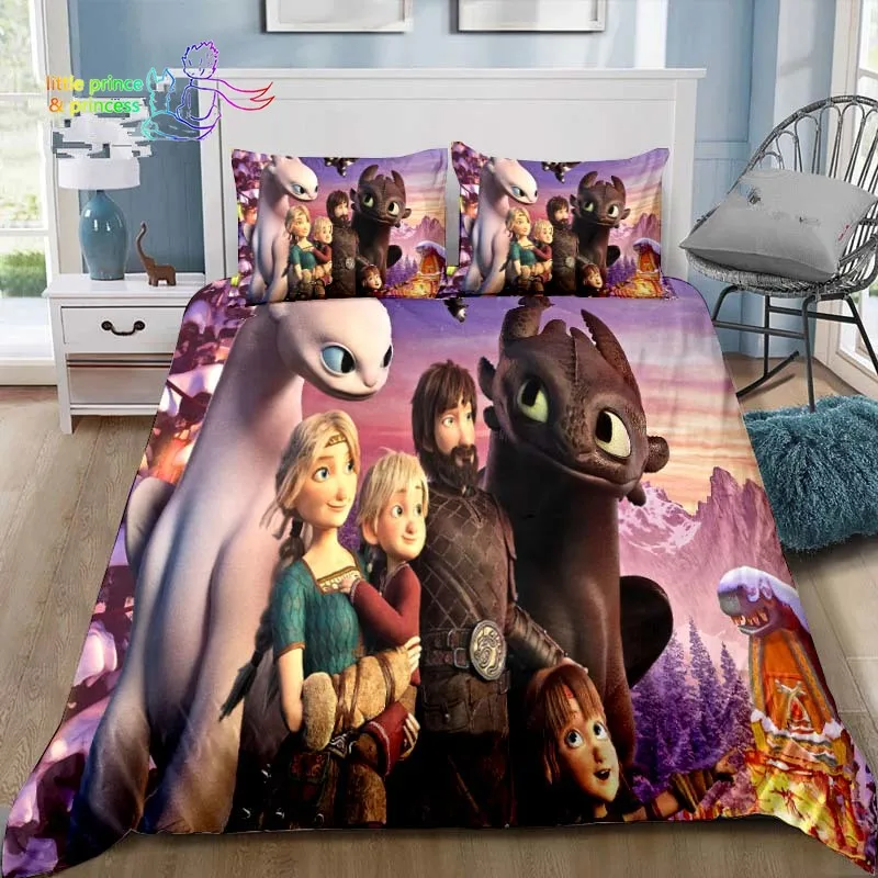 Imagem -02 - Conjunto de Cama de Desenho Animado para Adultos e Crianças 3d Dragon Print Solteiro Gêmeo Completo Rainha Cama King Size Quarto Presente