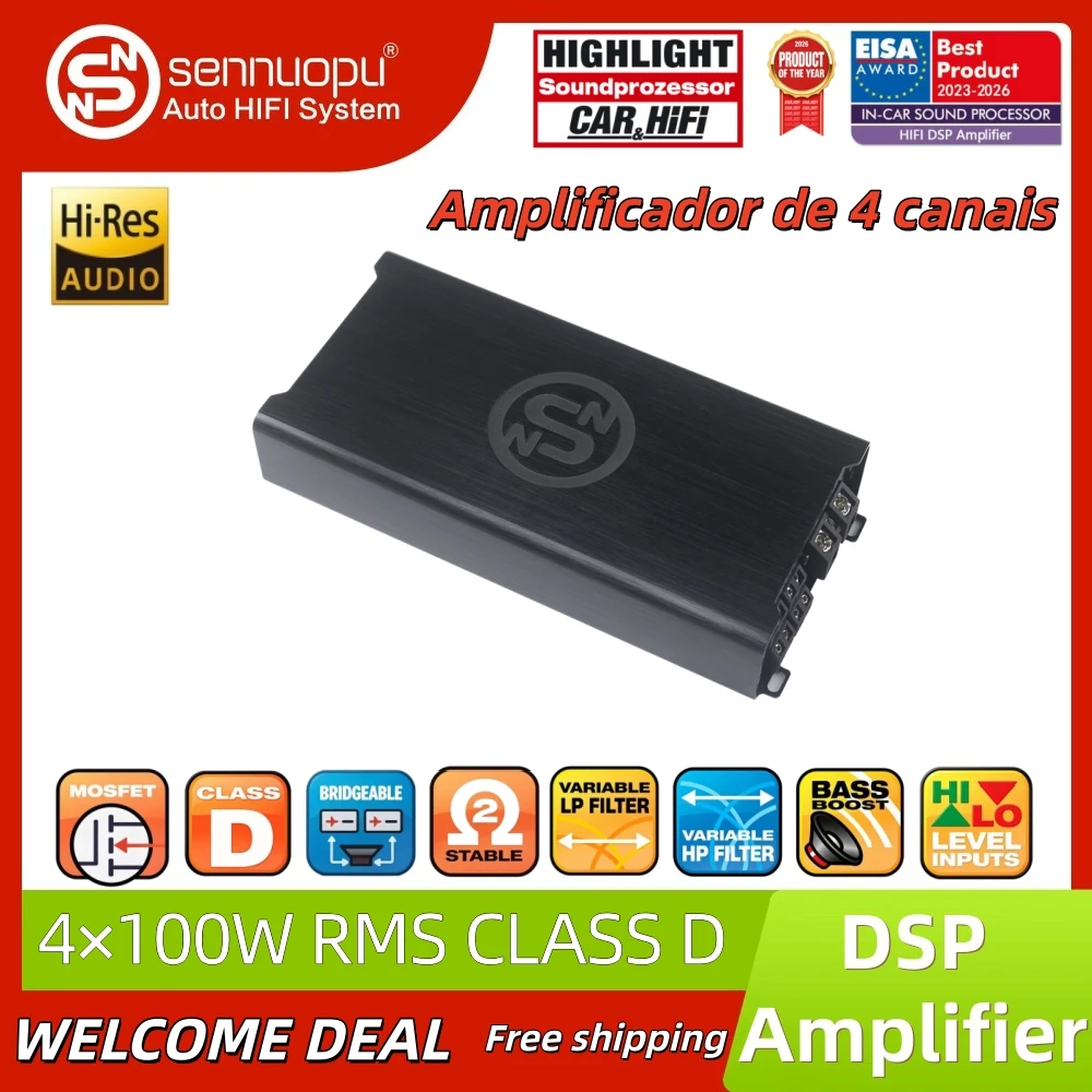 Sennuopu ATI-100.4D 4-Channel Class D Digital Car Audio Amplifier, Stable Full-Range Output High Power Auto Sound Amp