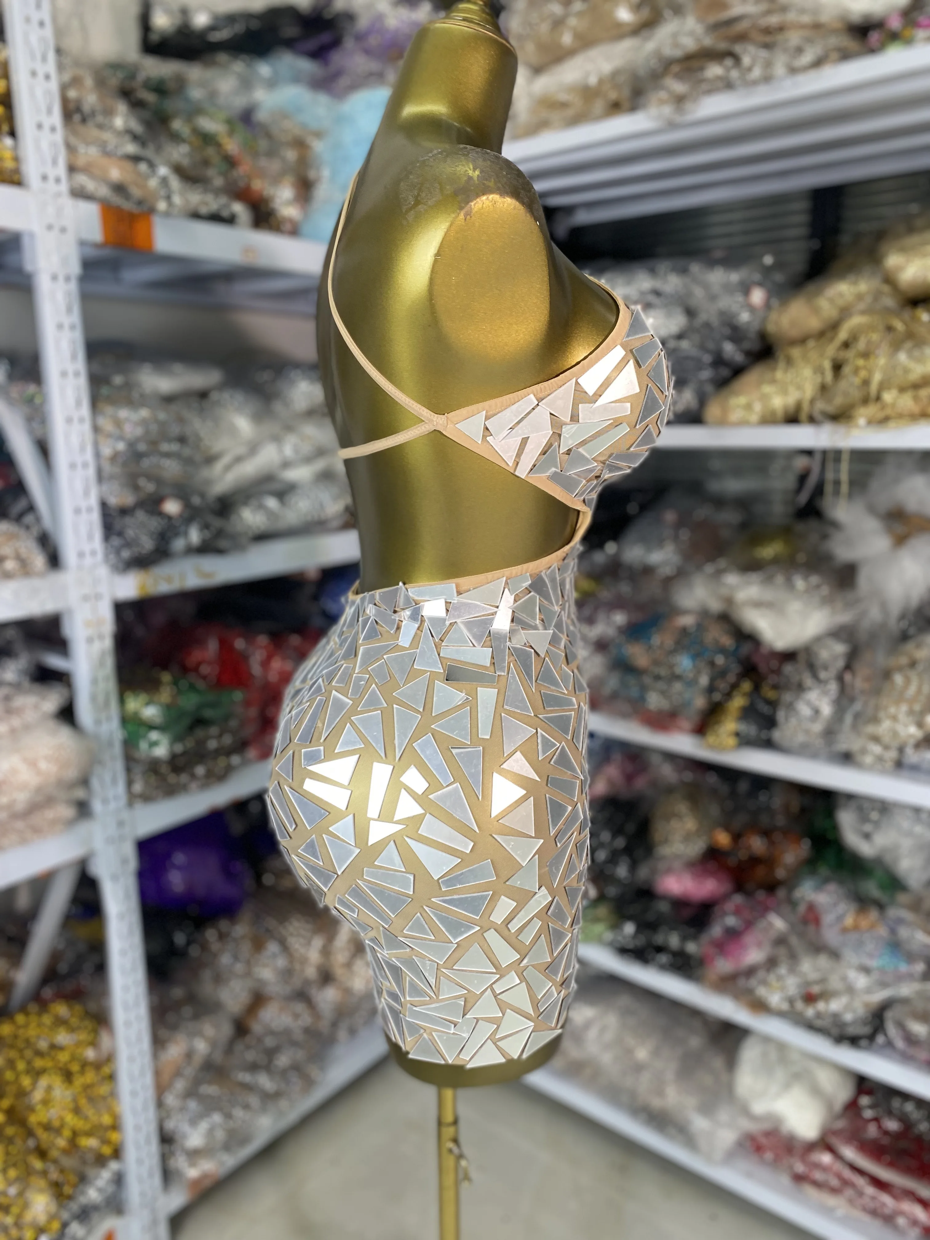 여성 섹시 Y2K 이브닝 파티 드레스 원숄더 컷아웃 백리스 미러 스파클리 특별한 날 드레스 나이트바 DJ 고고 의상