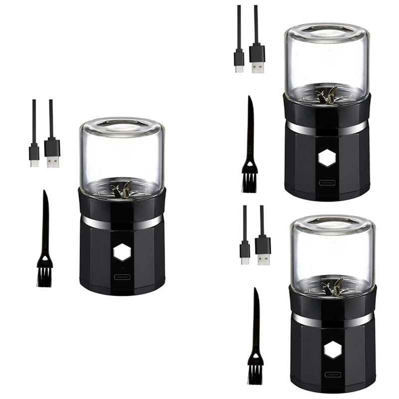 3X Mini Electric Grinder Portable Vanilla Grinder USB Rechargeable Mill With A Cleaning Brush For Tea Rosemary