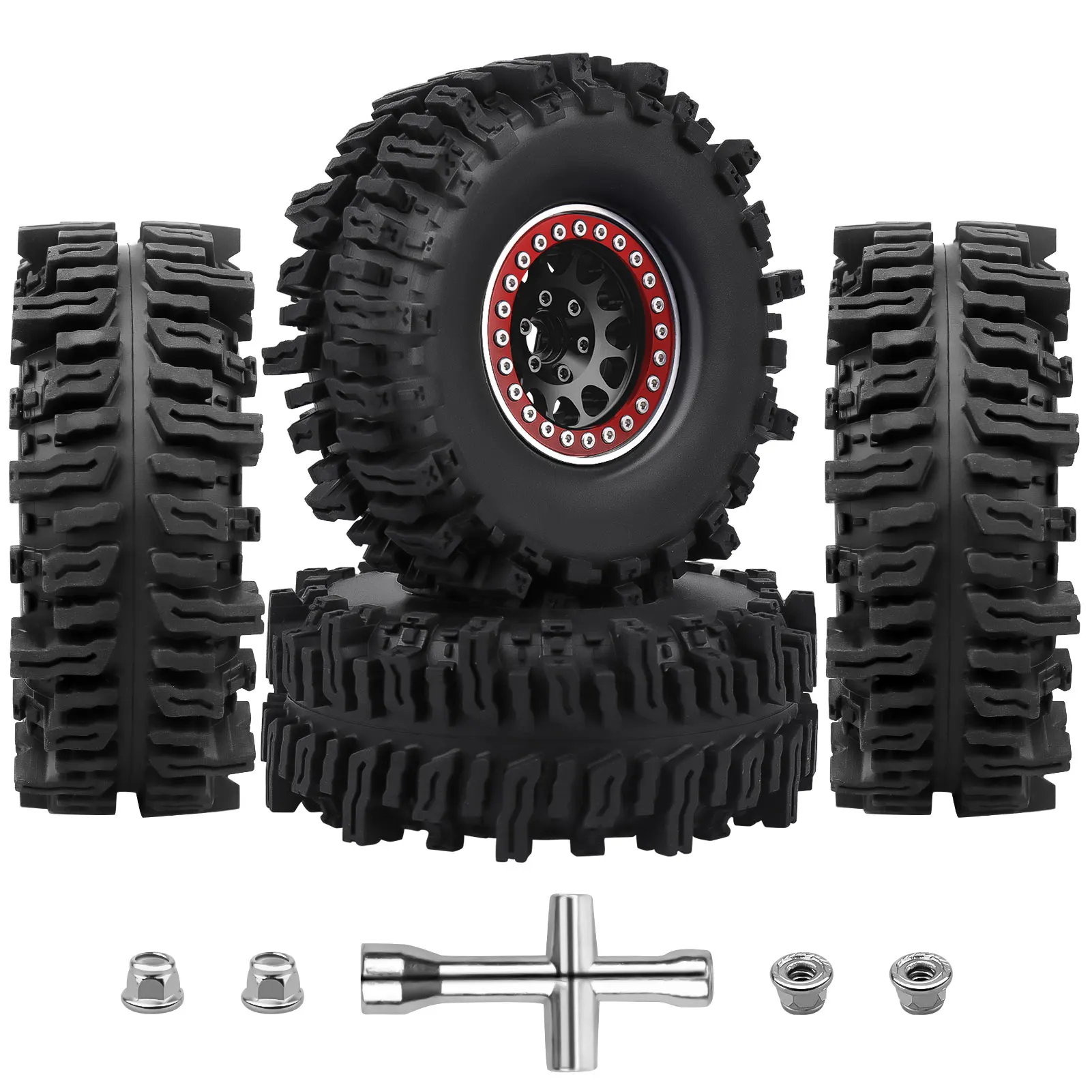 HobbyPark 1.9 Beadlock Wheels Tires 1/10 RC Crawler Mud Tires for Traxxas TRX4 Bronco Defender Axial SCX10 Redcat Gen 8 RC4WD