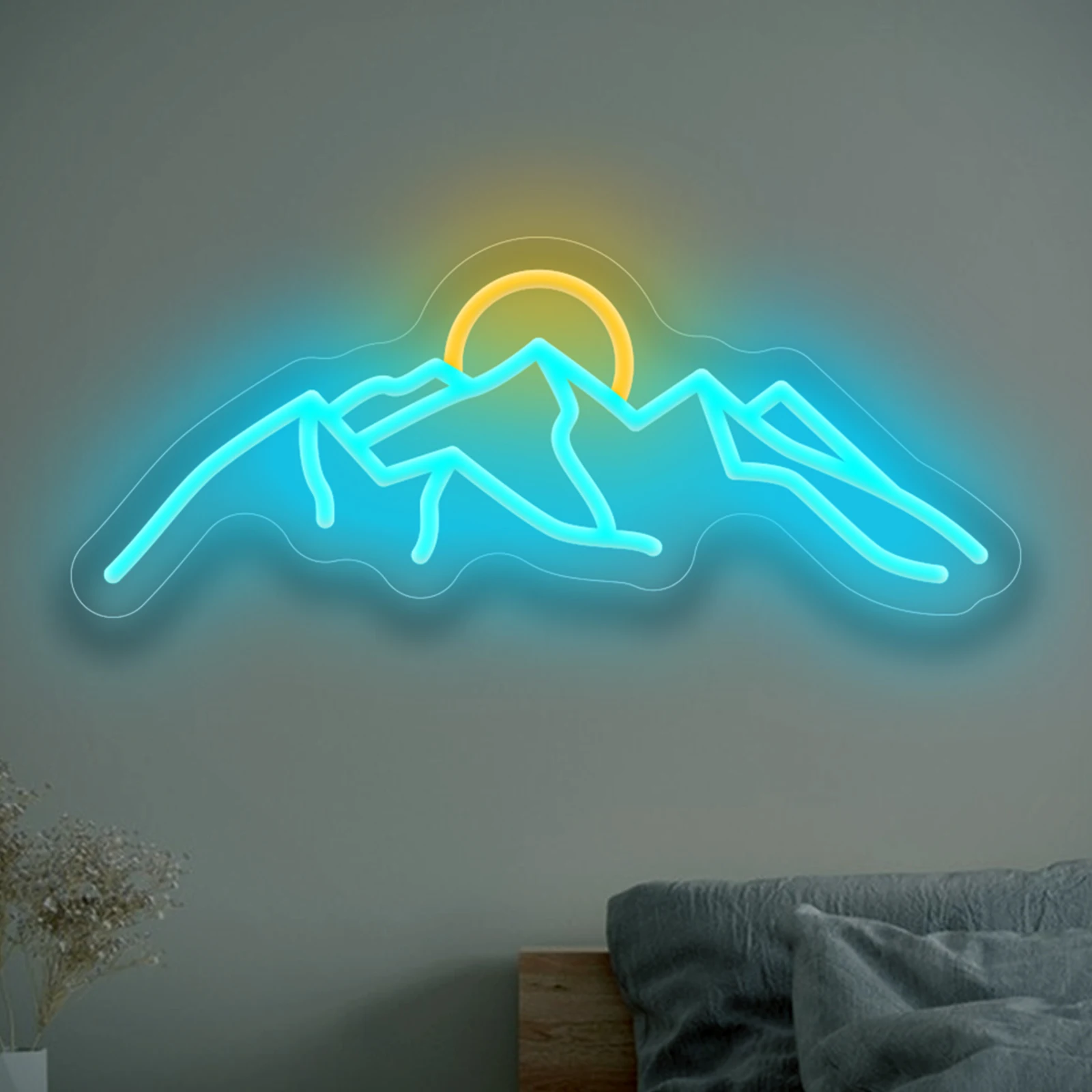 

Неоновая вывеска «Горный рассвет» с LED-подсветкой, USB, регулируемая, для декора стен, сине-желтая, для спальни, гостиной, офиса, кафе, подарки