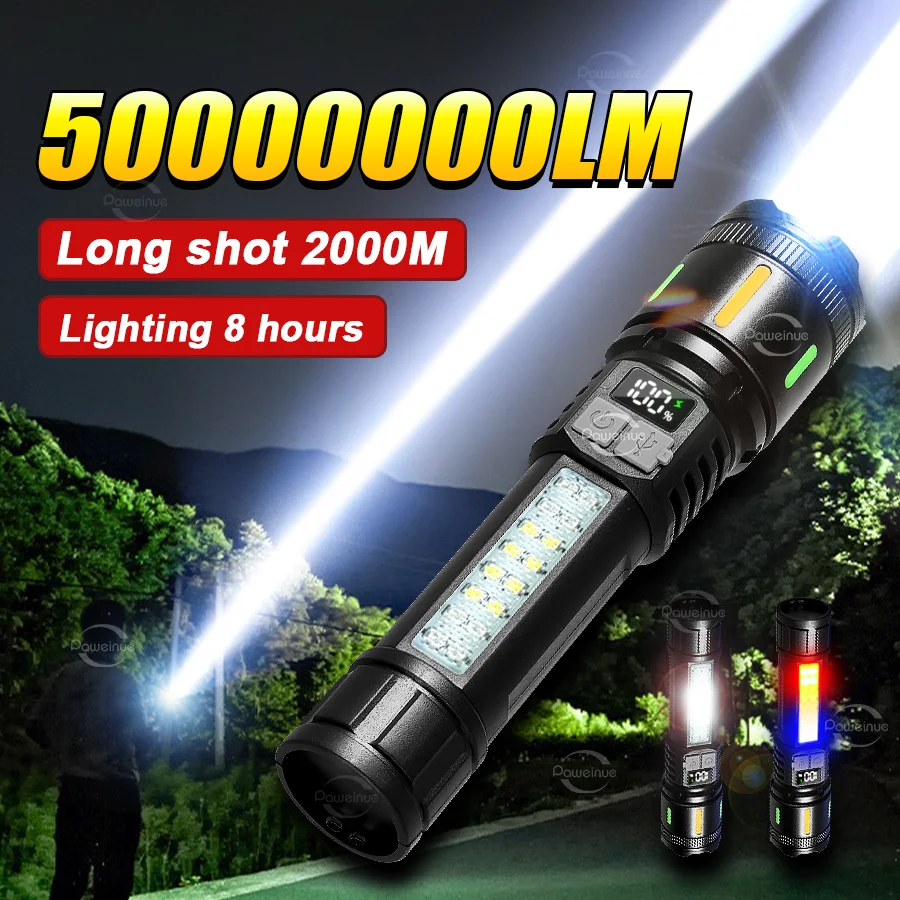 

2025 New High Power LED Flashlight 500000LM Strong Light Flashlights Powerful Type-c Rechargeable Torch Camping Fishing Lantern