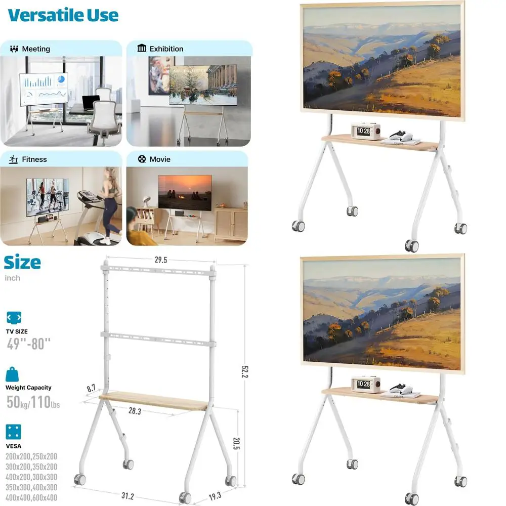 

Портативная передвижная подставка для телевизоров с диагональю 49-80 дюймов, весом до 110 фунтов, подходит для бизнеса, школы и дома, белая.