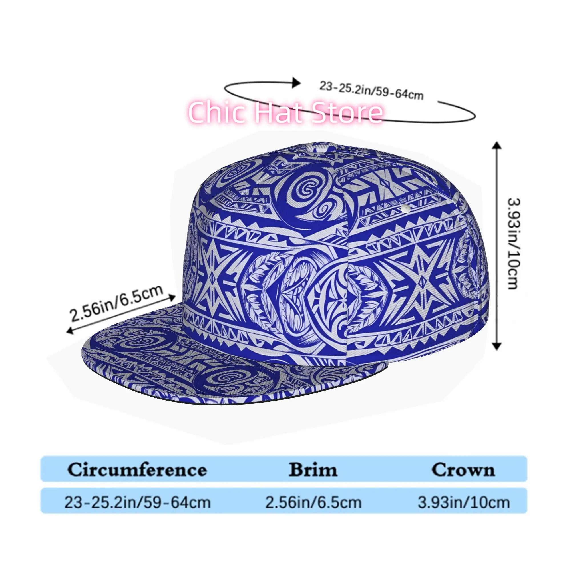 Men' & Women' Blue White Tribal Snapback Trucker Hat - Adjustable Flat Brim Cap with Soft Comfortable Fit, Machine Washable Stre