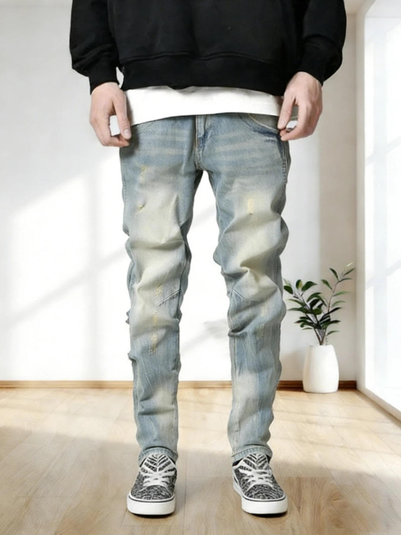 

Street fashion stylish men's skinny jogger jeans, versatile slim-fitting casual long pants
