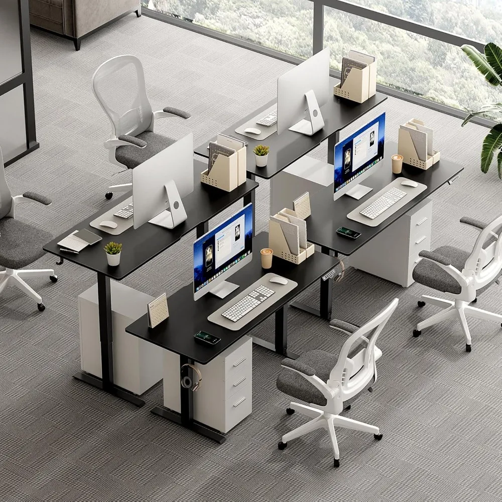 Mesa elétrica de pé de 63 x 28 polegadas, altura ajustável com rodas, mesa de pé, escritório doméstico, mesa de elevação, estação de trabalho de computador