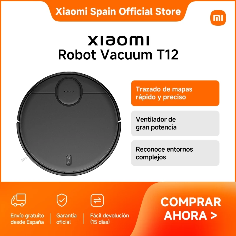 Oficial | Xiaomi Robot Vacuum T12, Navegación láser LDS, Ventilador de gran potencia con una succión de 3500 Pa, Rutas de limpieza en zigzag y en forma de Y