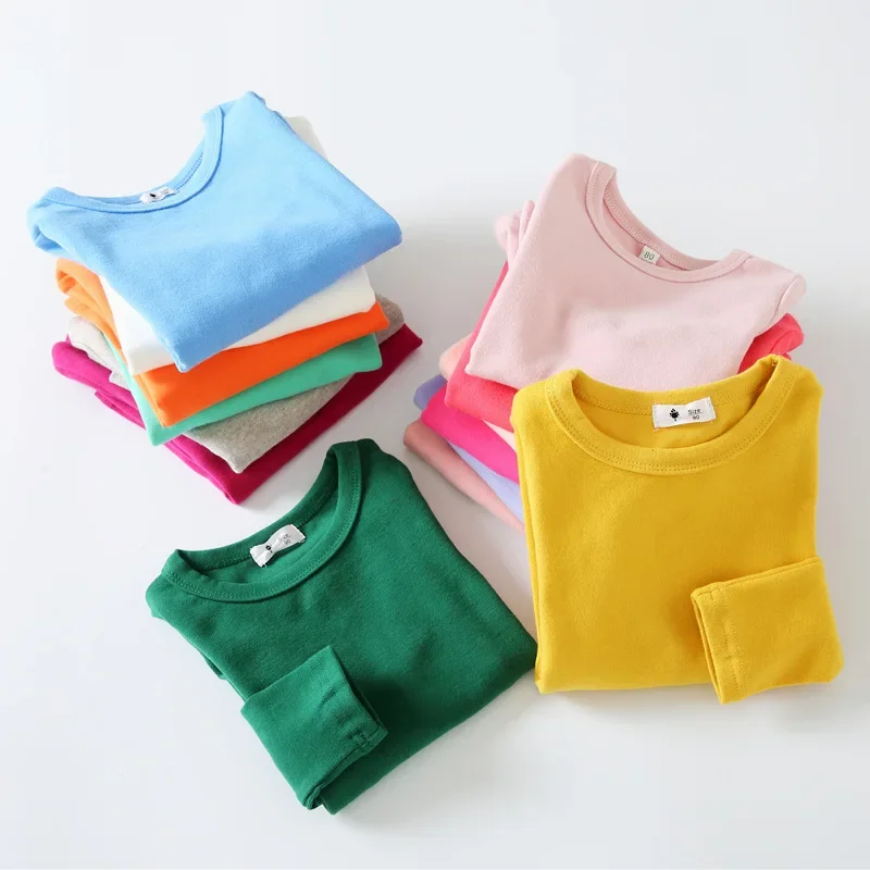 

Autumn Spring T Shirt Solid Color Kids Children Casual Clothing Cotton T-shirt For Girls Tops Basic Bottom Baby