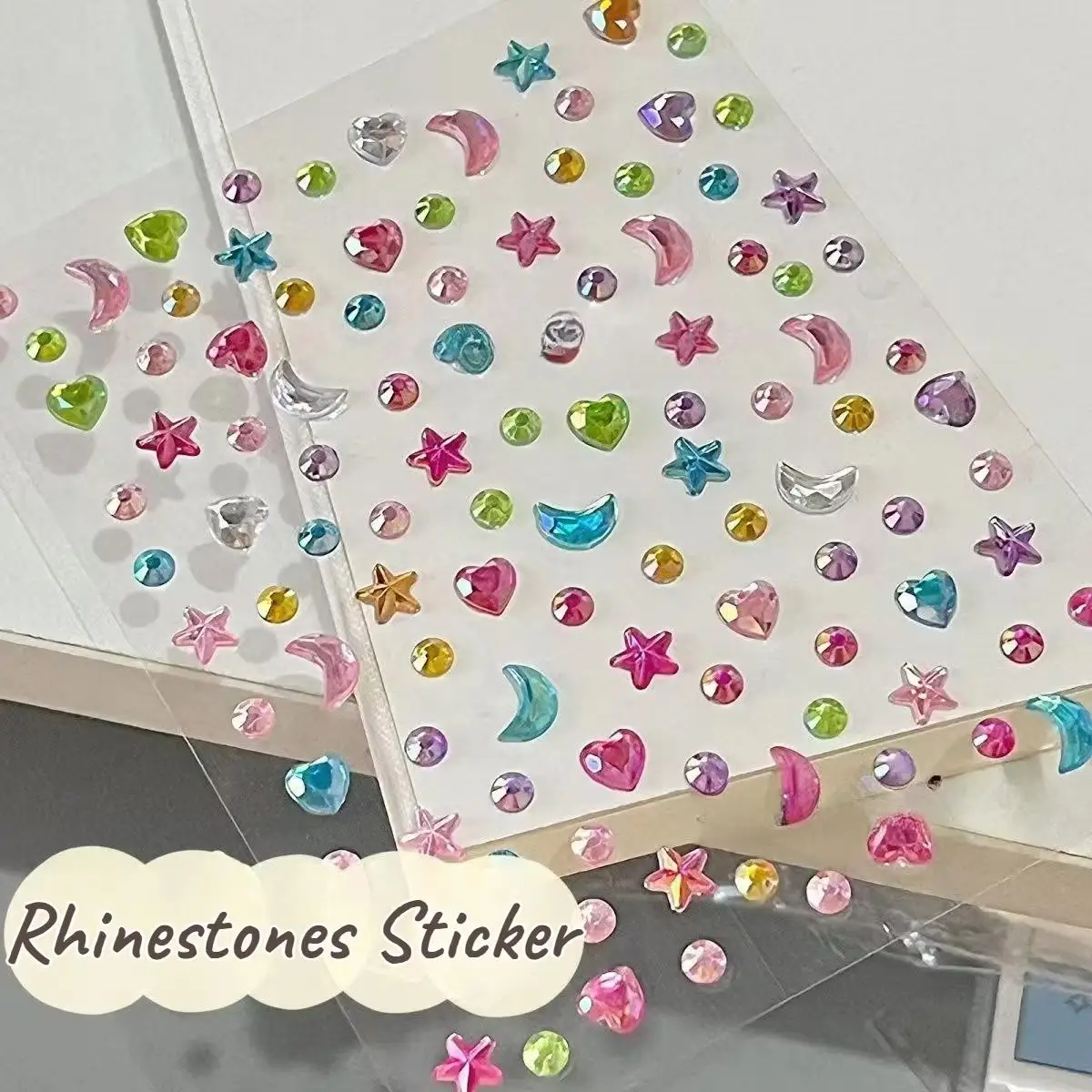 1/2pcs 3D Star Moon Heart Rhinestone Stickers Multicolor Glitter Jewels Gem Deco Sticker Aesthetic Journaling Kawaii Stationery view 4