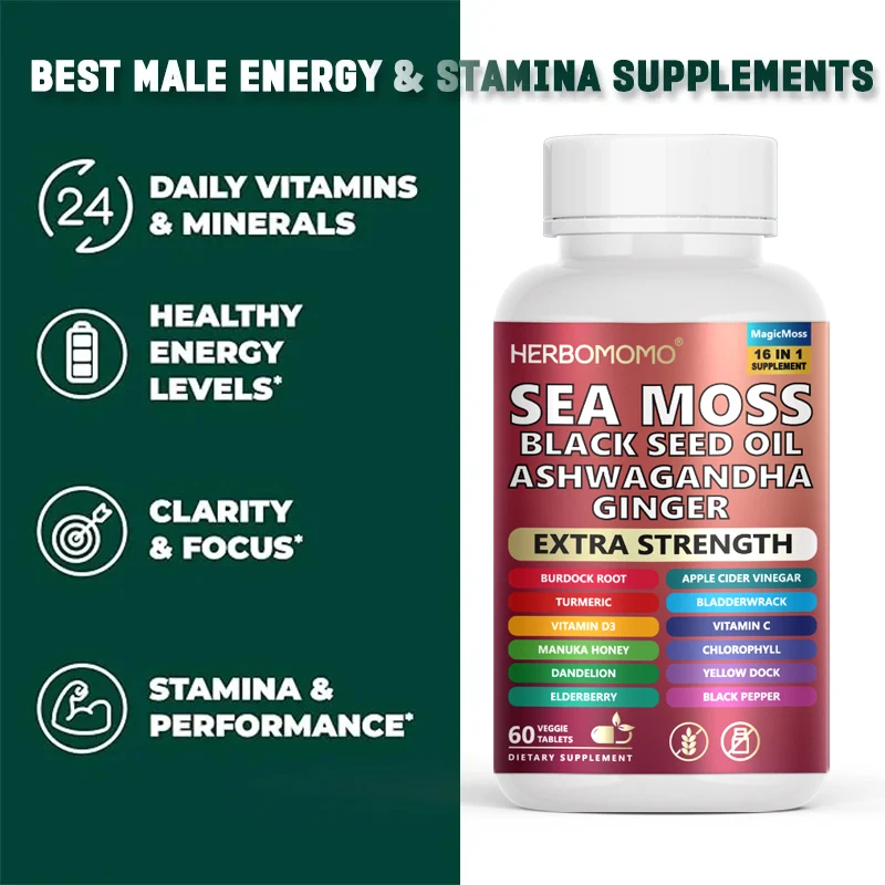 Nature Muscle Recovery and Endurance Supplement for Men and Women, Sea Moss Black Seed Oil Ashwagandha Supplement, Increase vita