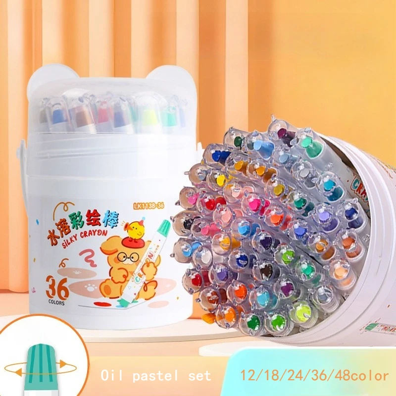 12/18/24/48color Rotating Pen Tip Oil Pastel Crayon Set Water-soluble Stackable Colors Children's Painting Graffiti Art Creation