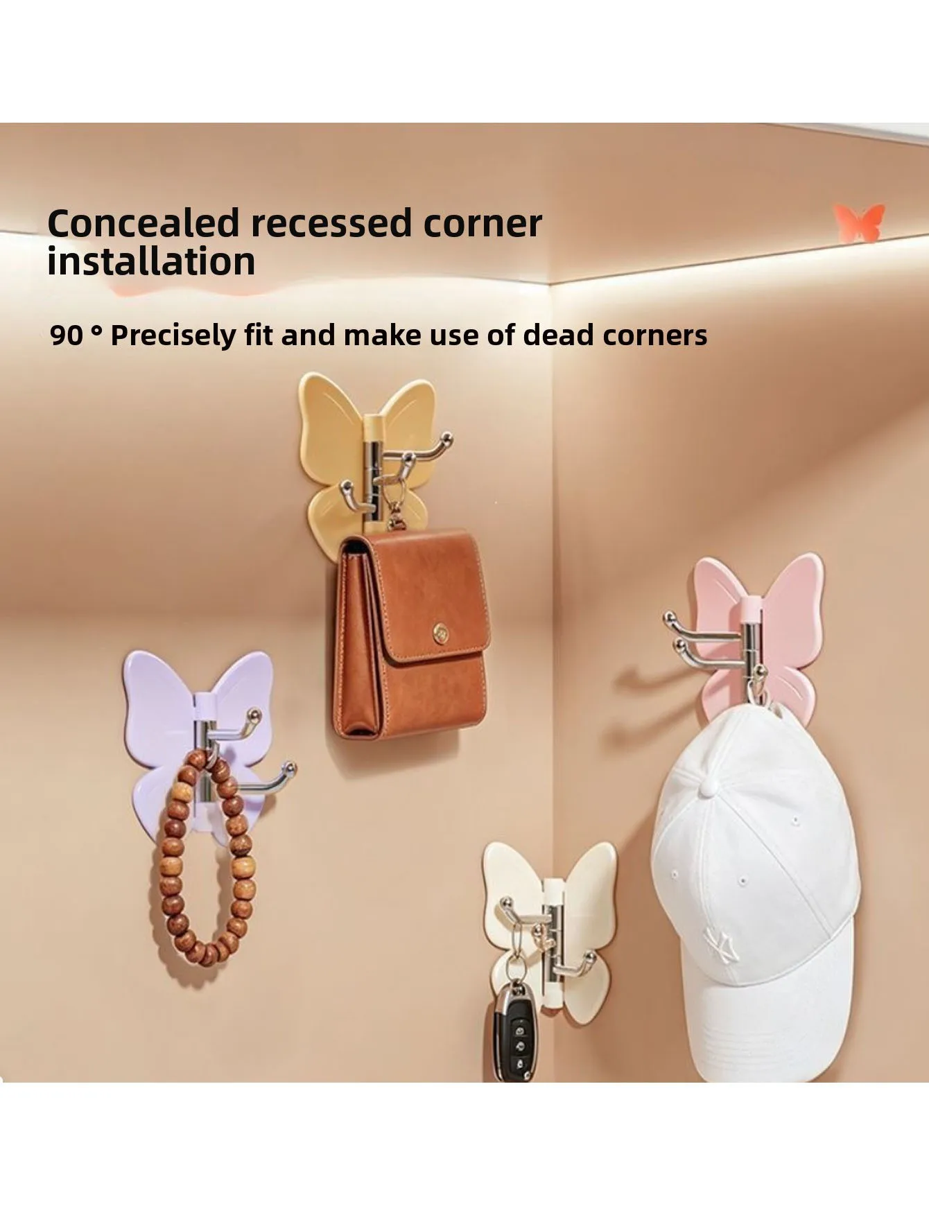 4pcs Rotating Butterfly Triple Non Perforated Wall Adhesive Hook - Storage Rack - Non Perforated Wall Hook