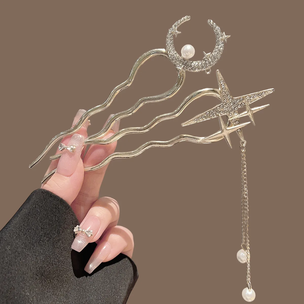 Pearl Flower U-Shaped Hair Fork Heart Moon Hairpin for Women Bow Cross Star Hair Sticks Metal Versatile Girls Hair Accessories image 5