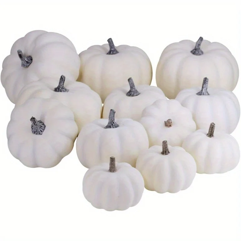 12 calabazas blancas antiguas de diferentes tamaños para decoraciones y exhibiciones de otoño y Acción de Gracias de Halloween