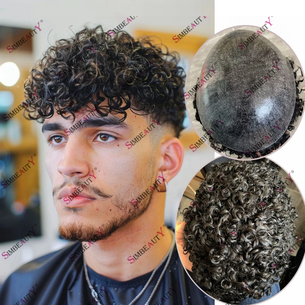 

Endurable Skin Poly Men's Human Hair Toupee 18mm Trendy Black Brown Gray Hair Men's Prosthesis Capillary Hairpieces for Men Afro