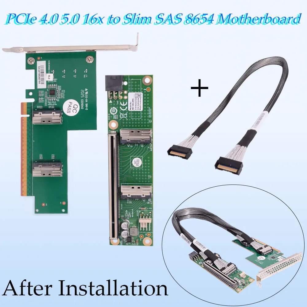 

ADT-Link PCIe 4.0 5.0 16x To Slim SAS SFF-8654 Motherboard MCIO Split Card Single Slot Graphics Card External Expansion Adapter