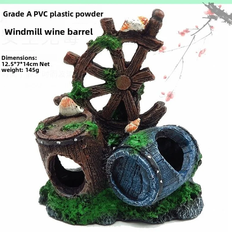 Aquarium accessories, fish tank decorations, aquascaping, reptile tank hideout, resin crafts, vintage-style shells, barrels