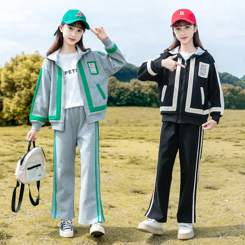 

Autumn Girls Clothes Sets New School Sport Hooded Jacket + Pants 2Pcs Suit College Style Children Clothing Young Kids Tracksuit