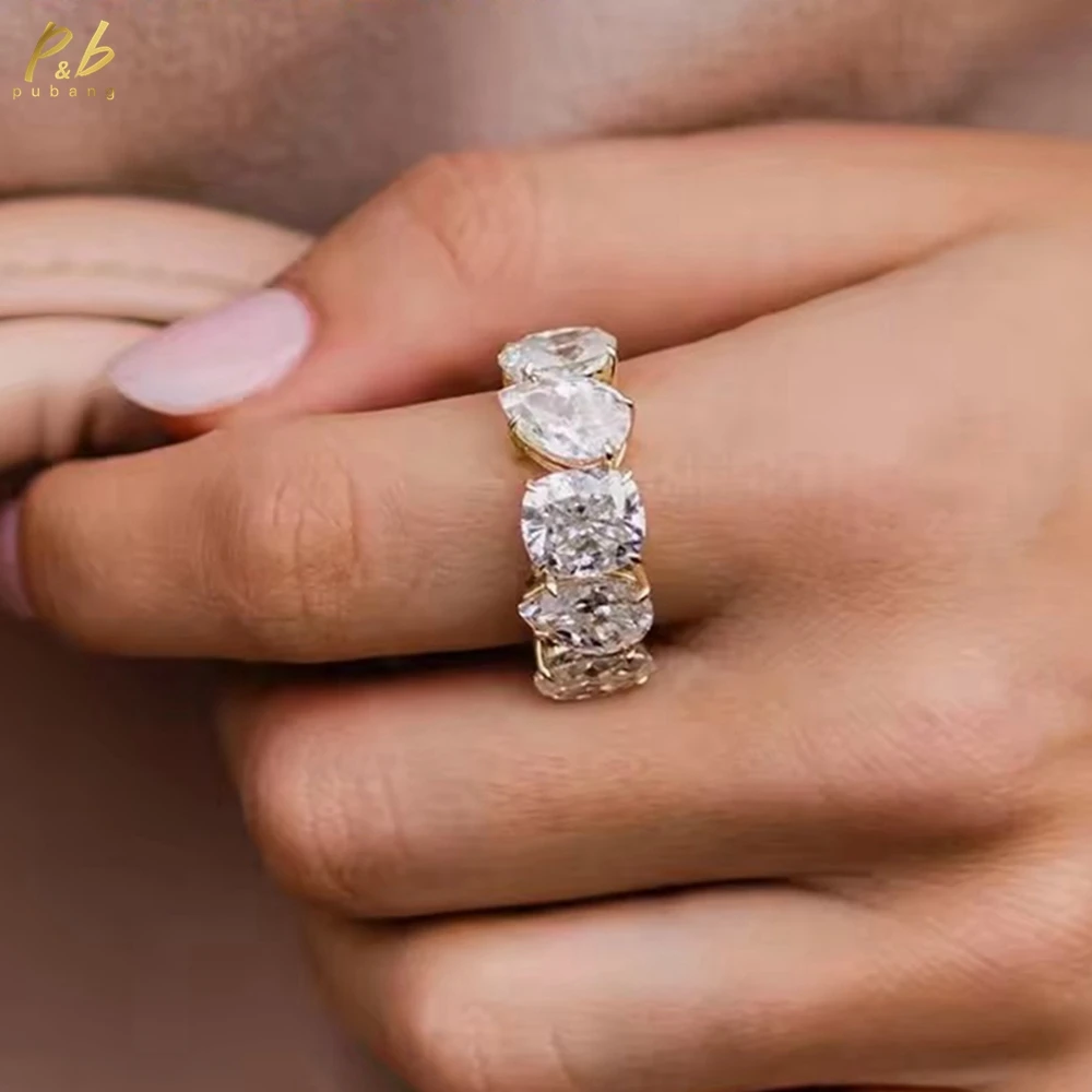 

PuBang 3EX VVS1 D Цвет Настоящий Муассанит Половина Вечности Груша Подушка Овальное Стерлинговое Серебро 925 Свадебные Обручальные Женские Кольца