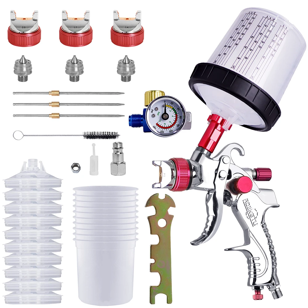 HVLP Spuitpistool 1.4/1.7/2.0mm Nozzle Zwaartekracht Airbrush Voor Auto Schilderen Tool 10 stuks 600 ml Geen Schone Wegwerp Maatbeker