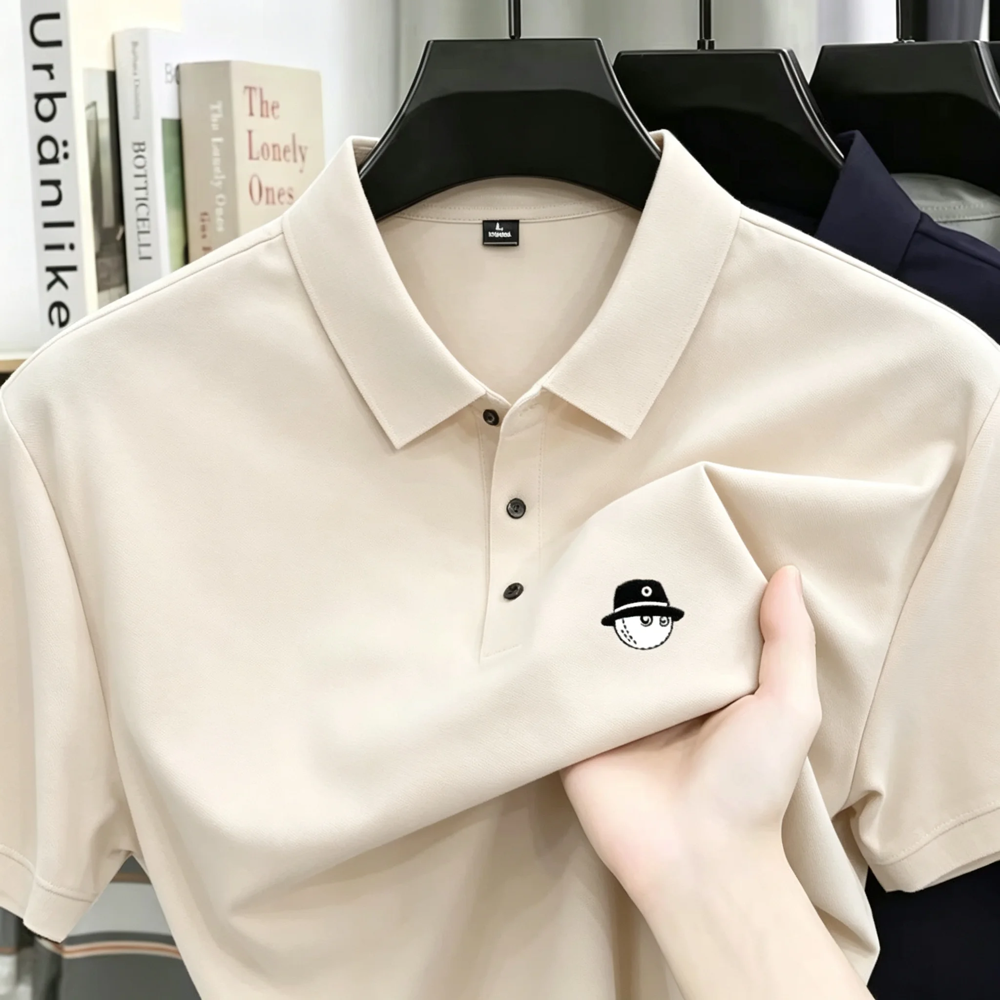 Sommerliches Herren-Golf-Poloshirt im neuen Stil mit modischer Stickerei, bequemes und atmungsaktives, lässiges Business-T-Shirt-Poloshirt – Detail 9