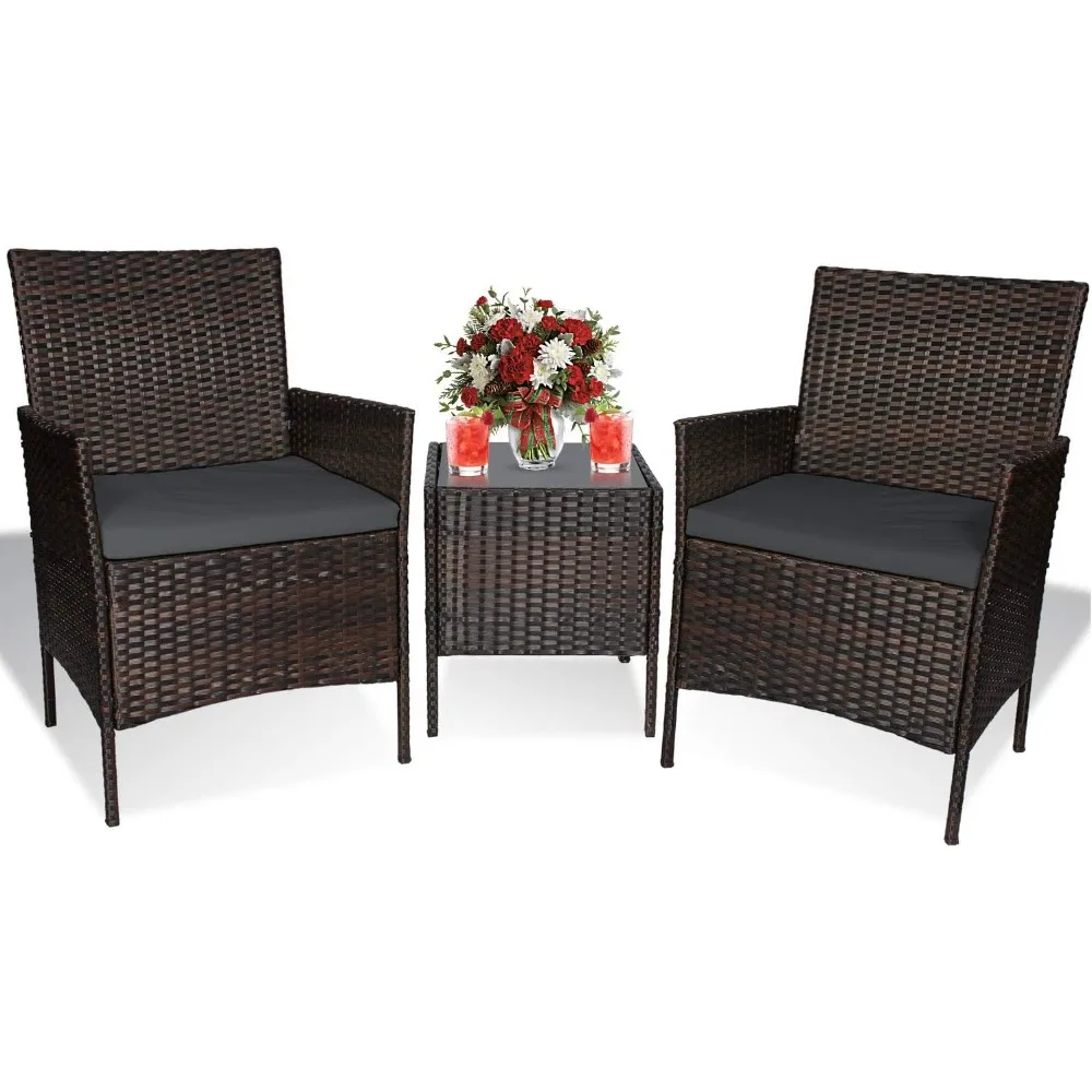 

3-piece courtyard furniture set, outdoor rattan dialogue set, porch PE rattan outdoor furniture set, with coffee table