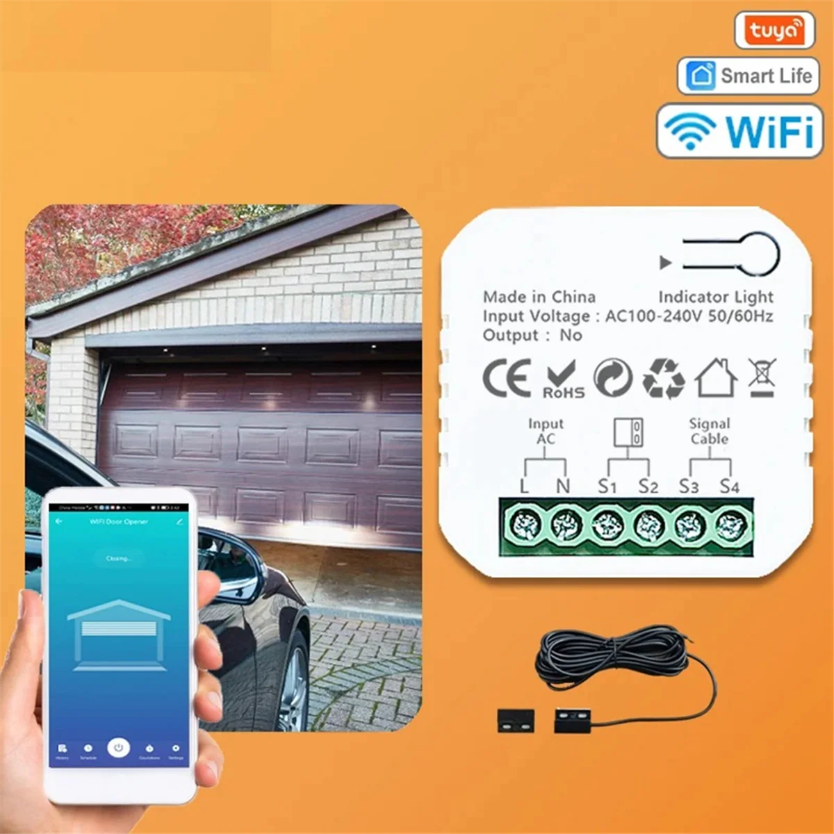 Tuya Smart Life WiFi Garage Door Opener Controller with Sensor App Remote Control Fit for Alexa Google Home ,UK Plug