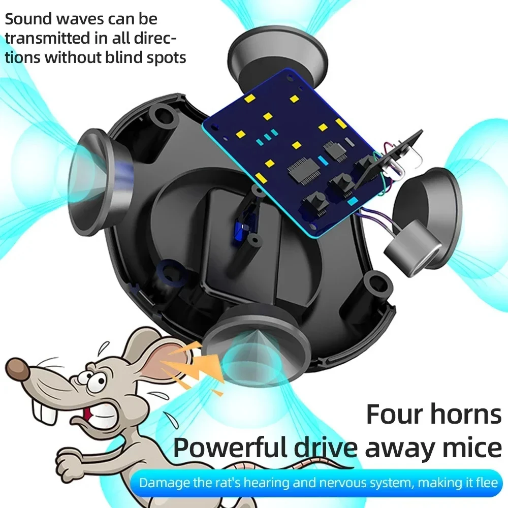 Ultraschall 4-in-1 360-Grad Elektronischer Nagetier-Vertreiber zur Effektiven Abwehr von Ratten, Fliegen, Kakerlaken und Mücken für Innenräume – Detail 7