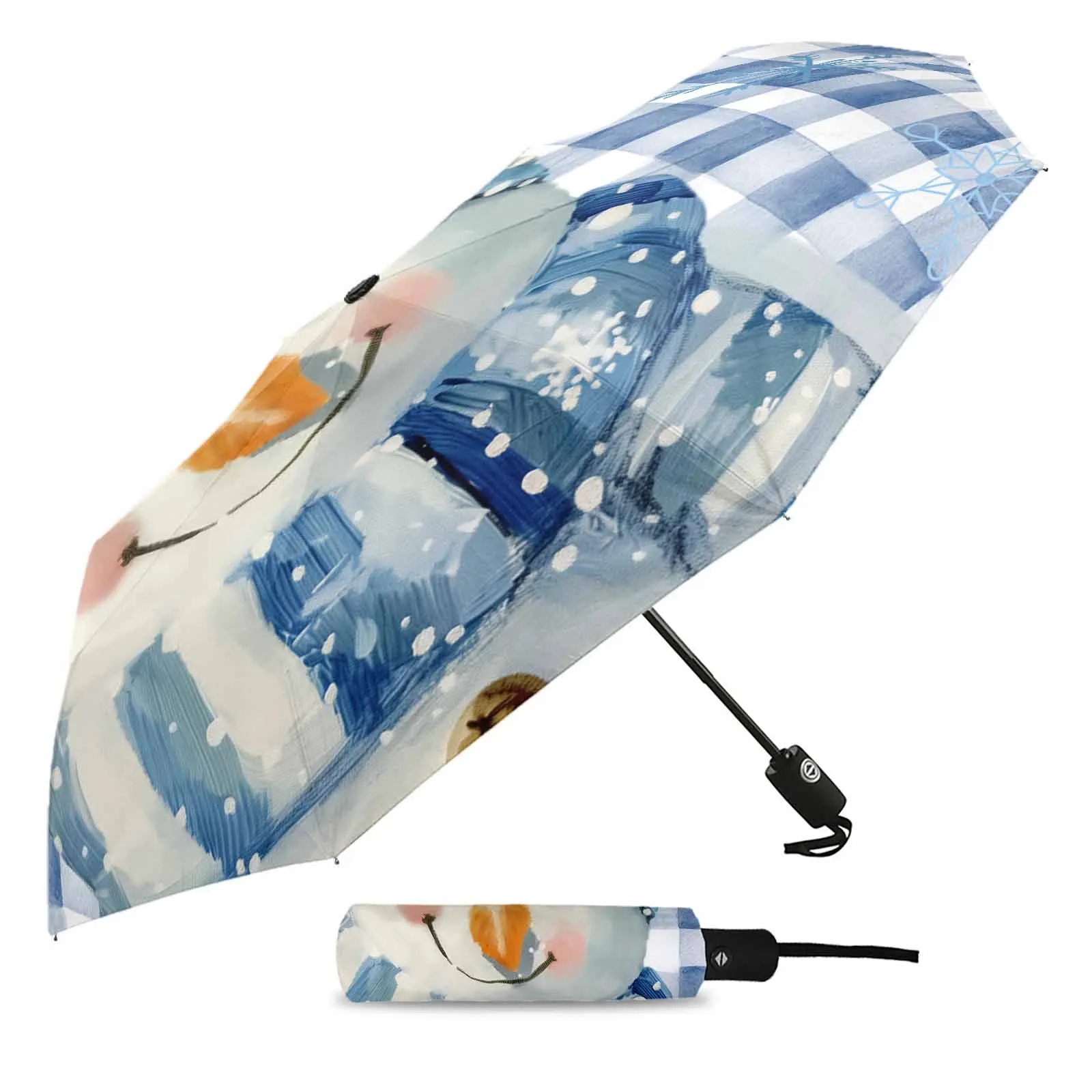 Christmas Watercolor Snowflake Retro Outdoor Fully-automatic Folding Eight Strands Umbrellas for Kids Printed Umbrella