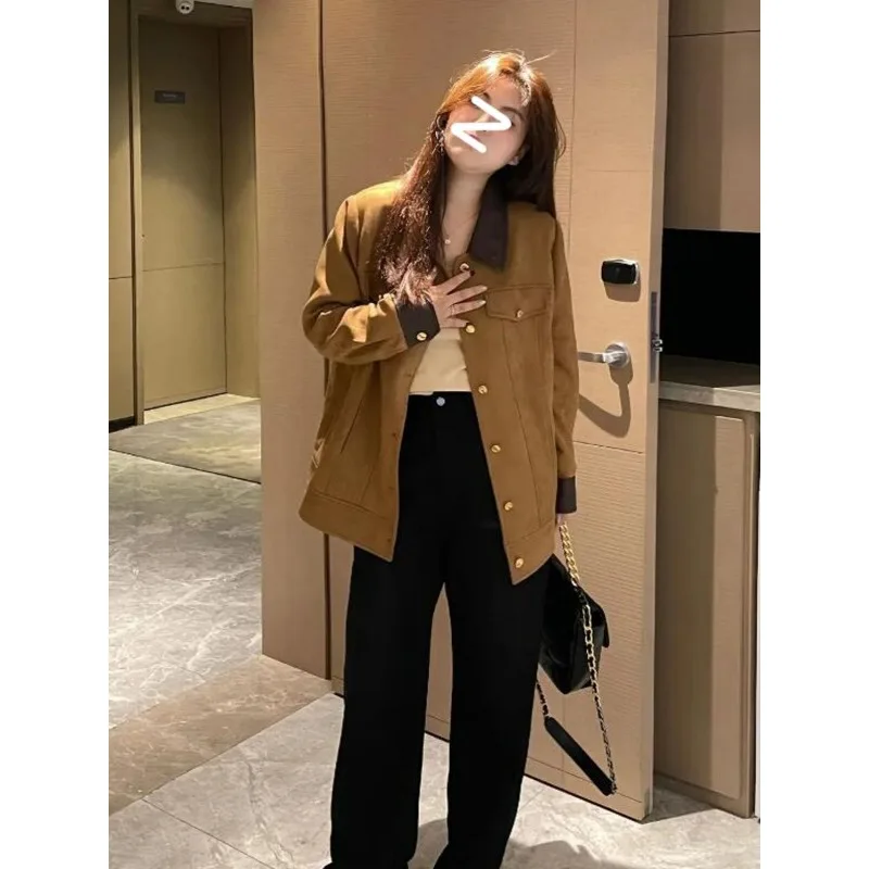 

Пальто с лацканами контрастного цвета в стиле ретро, осенне-зимний женский модный повседневный кардиган на пуговицах, топ