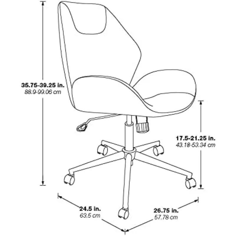 Furnishings Reseda Scoop Adjustable Office Chair with Gold Finish 5-Star Base, Black Faux Leather