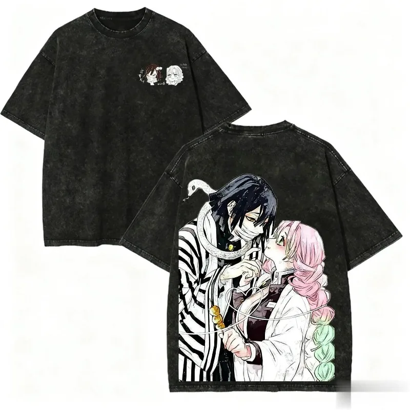 Ghostblade Retro Washed Anime T-shirt for Men and Women, Short Sleeve Loose Casual Top, Harajuku Style, Neutral Y2K Clothing