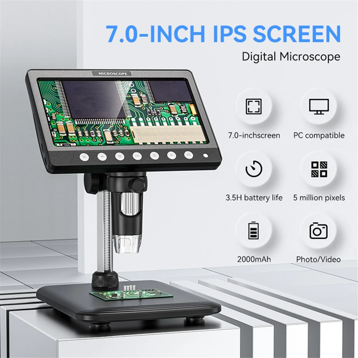 

CLCUV IPS Digital Coin Microscope 5MP 1200X Ultra-Precise Focusing Camera 1080P Video Microscope 8 LED Lights for Coin Circuit