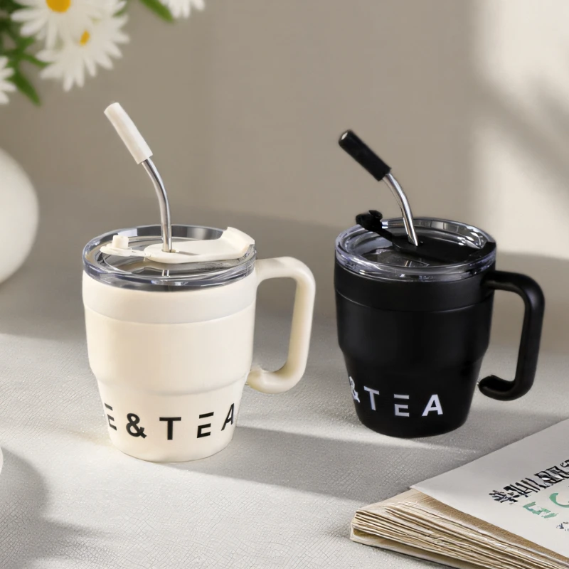 

480ml Coffee Cup Stainless Steel Insulated Cup Cold Hot Drinks Water Tea Milk Office External Straw Cover Portable Water Cup