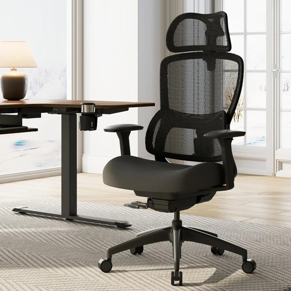كرسي مكتب شبكي بعجلات، كرسي مريح مع دعم قطني، كرسي مكتب منزلي مع عمق مقعد قابل للتعديل