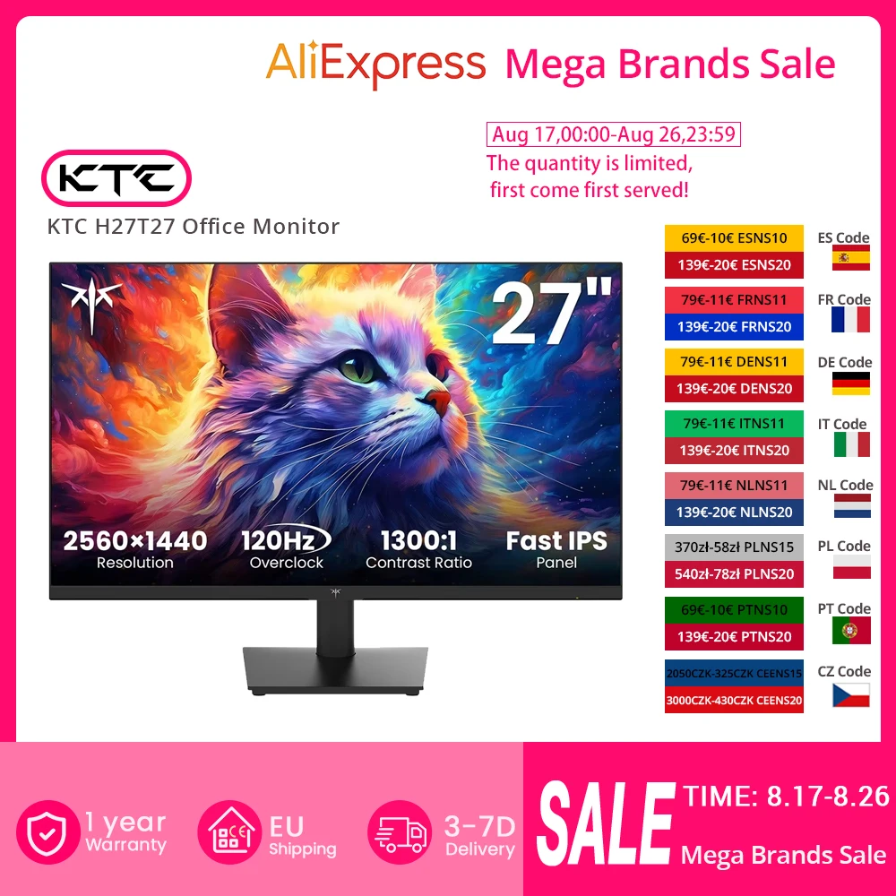 Monitor de Oficina KTC H27T27 de 27 Pulgadas, 2560×1440, 100Hz con Overdrive a …