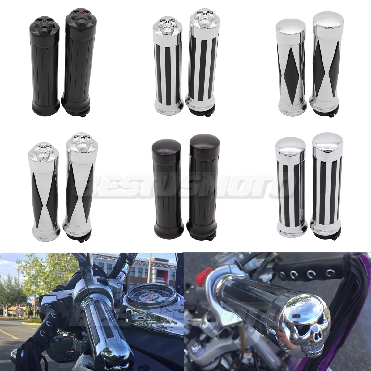 

Motorcycle 7/8'' 22mm & 1" 25mm Hand Grips For Harley Honda Kawasaki Suzuki Yamaha Bikes Cruiser Chopper Custom