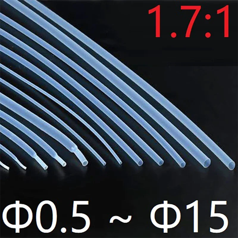 1m PTFE Heat Shrink Tube 1.7:1 Shrinkage Ratio Diameter 0.5mm ~ 15mm 260Deg.C High Temperature Pipe 600V RoHS Translucent