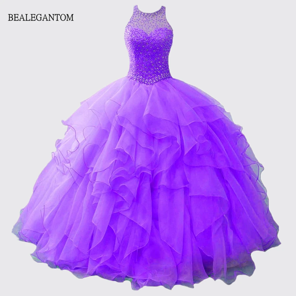 

Bealegantom Halter Beads Ball Gown Quinceanera Dresses Organza Sequined Princess Prom Party Gown Vestidos De 15 Anos